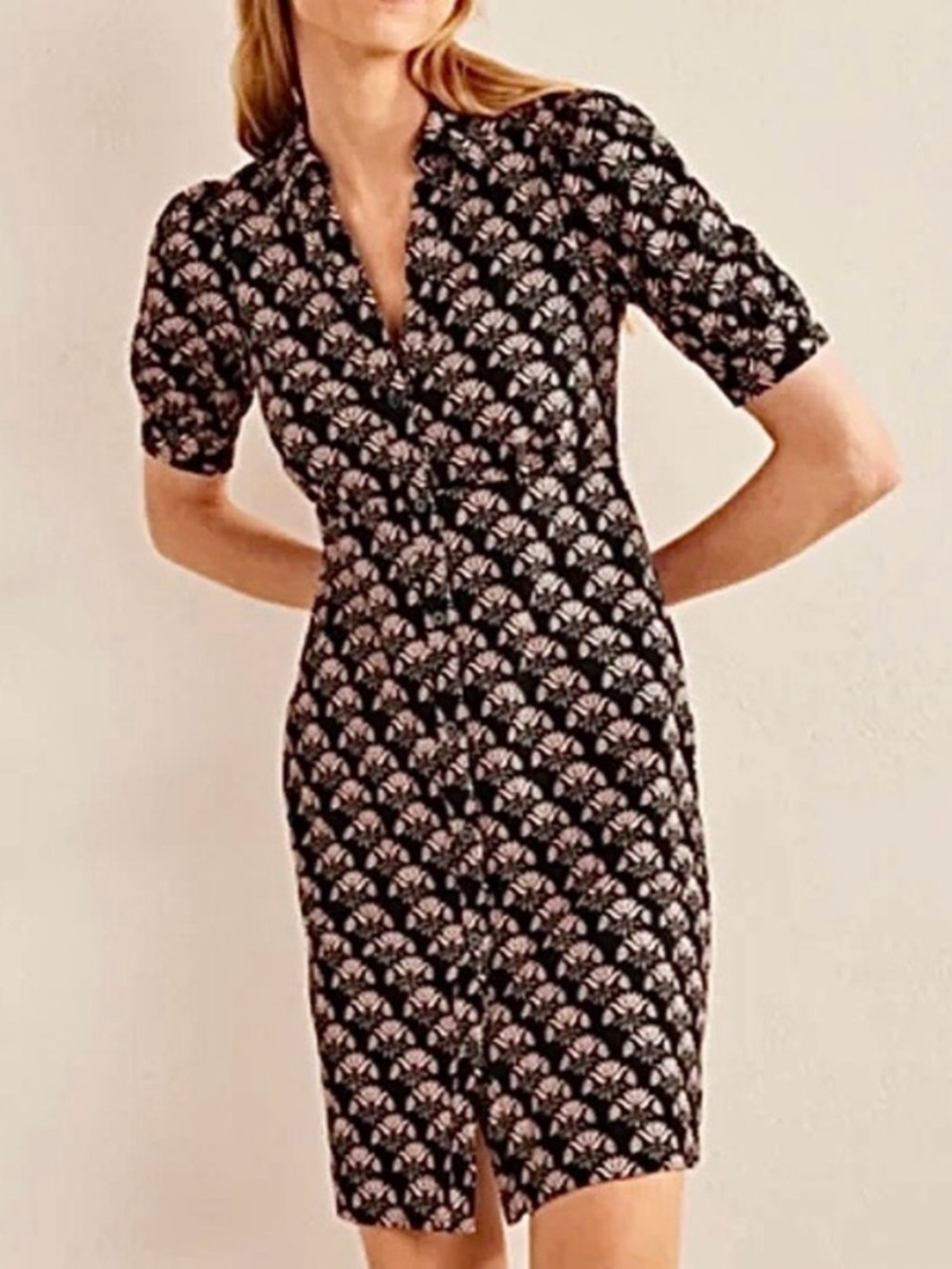 NWT Boden Button Jersey Mini Tea Dress Black dandelion Floral Size 6